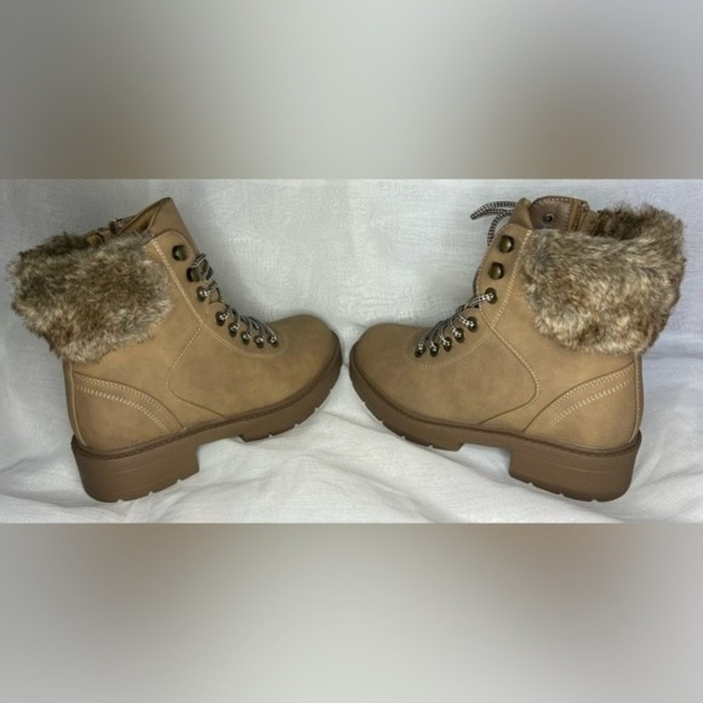 Top Moda faux leather lace-up Wedge Fashion Boots in Taupe, Size 7
